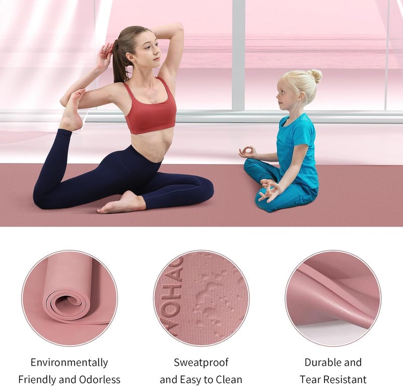 wohao Extra Wide & Thick 8mm Yoga Mat, 72"x31.5" Large Non Slip Exercise Mat, Premium POE Material for Superior Cushioning & Stability, with Strap for Home Gym, Pilates - Image 4